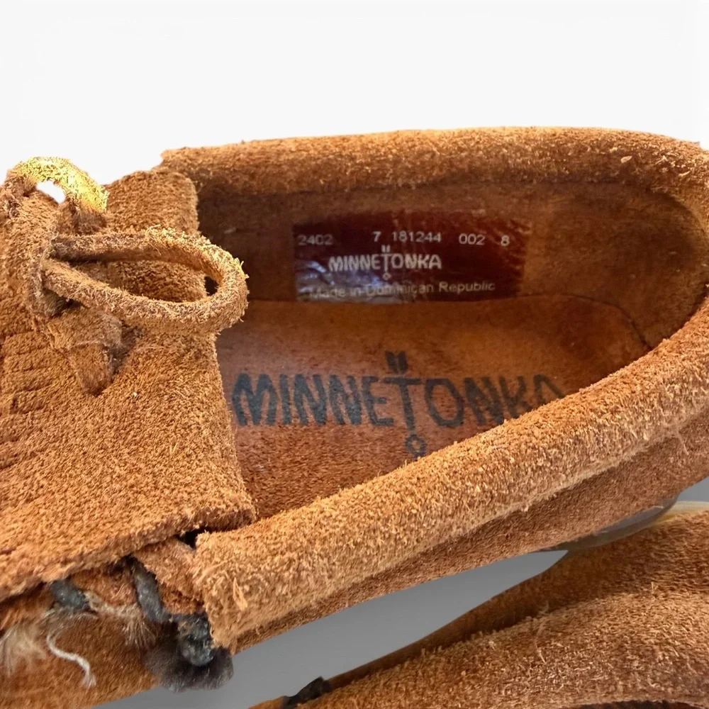 Minnetonka Kids Kilty Suede Moccasins Brown Fringe Slip On Shoes Size 7